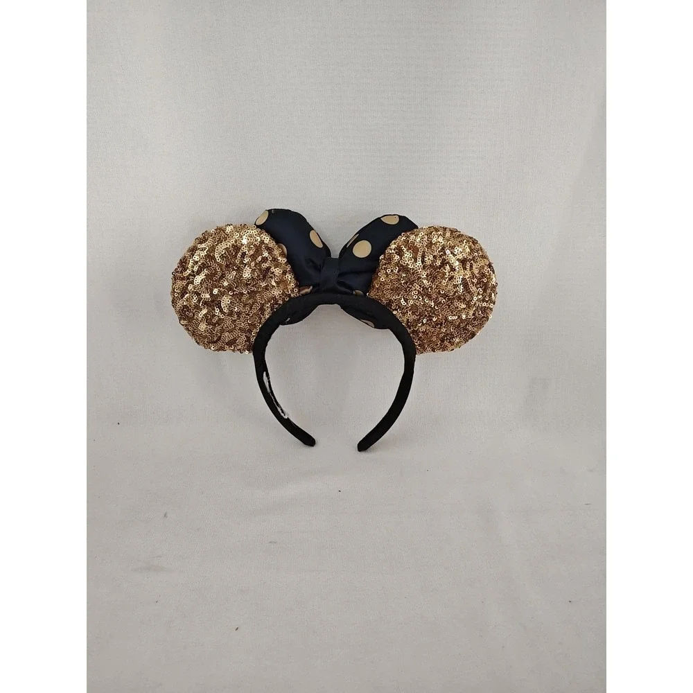 Disney Ears Gold Sequins Black Gold Polka Dot Bow Minnie‎ Mouse Headband